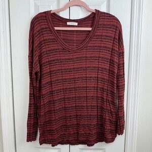 LUSH Red Black Striped‎ Slouchy Knit Top M Soft Stretch Grunge Casual Soft